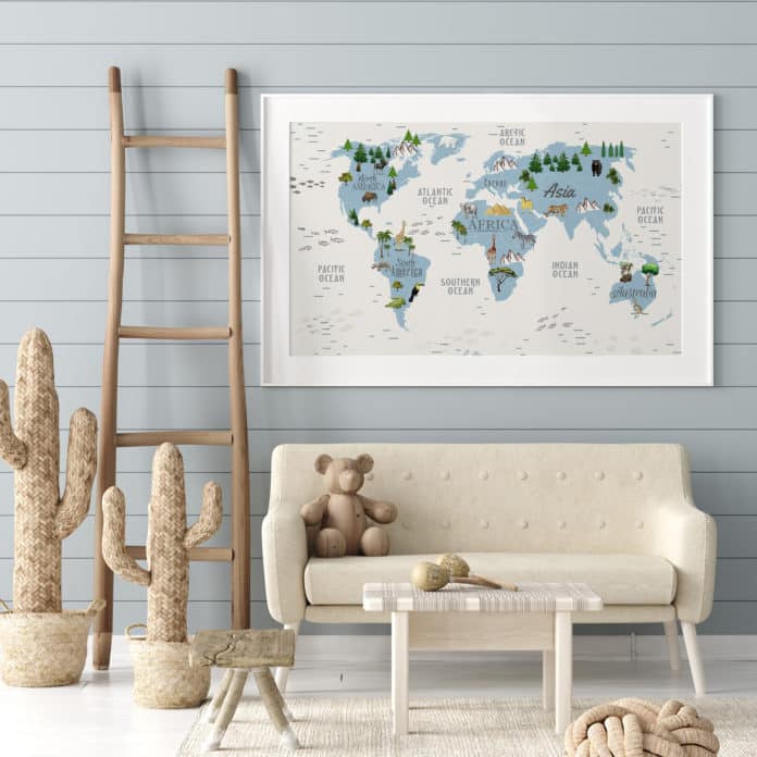 Niedliches Poster mit Weltkarte im Kinderzimmer